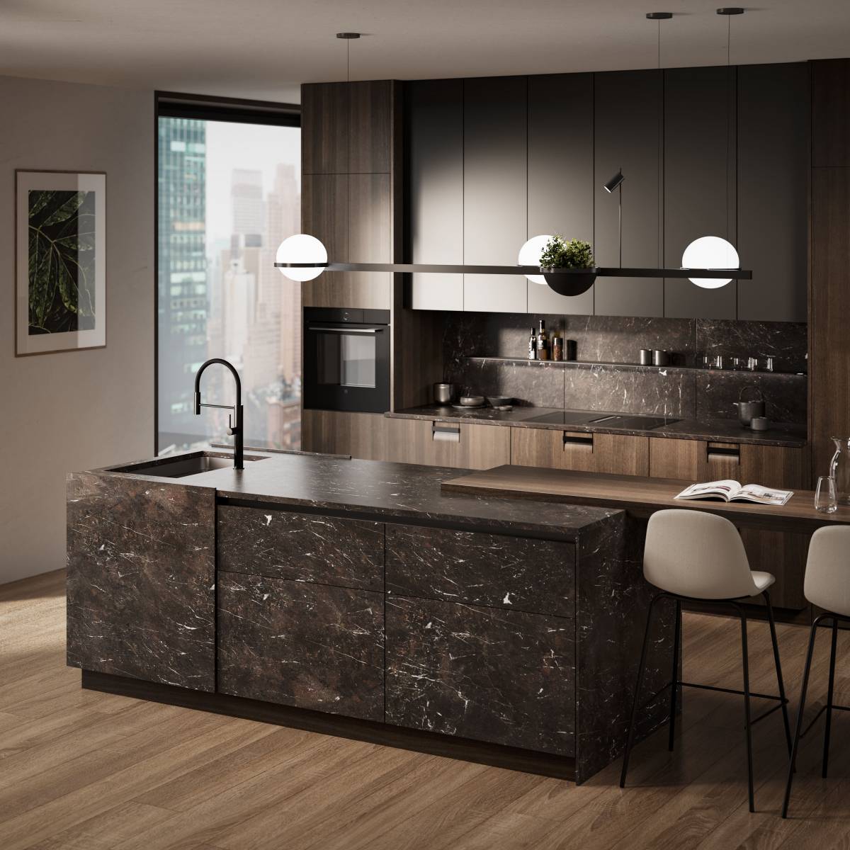 Cuisines en pierre naturelle, robustes et élégantes, reflétant l’esprit artisanal d’une cuisine haut de gamme à Bordeaux